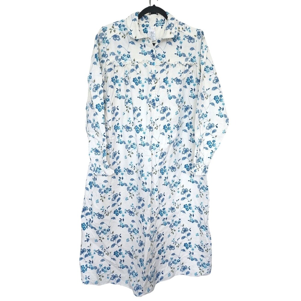 Simply Basic Womens Blue Floral Cotton Flannel Long Sleeve Maxi Nightgown Size M